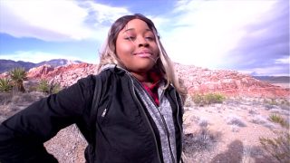 Horny Ebony Girl friend sucks her boy friends huge dick in the desert Interracial